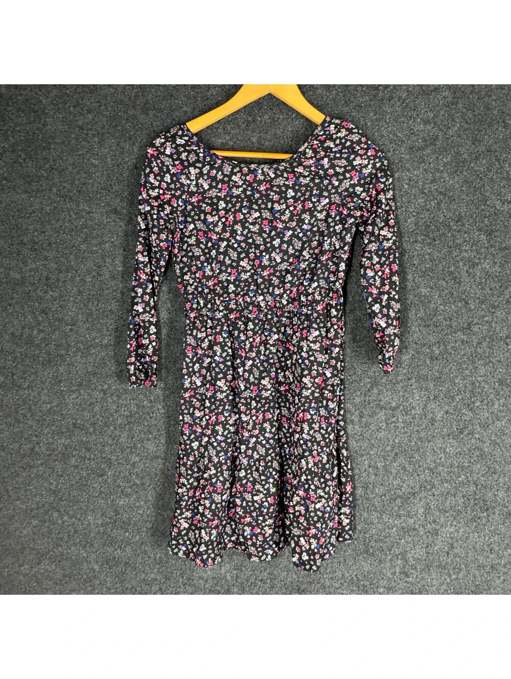 Carter's Dress Girls 8/8A Black Floral Sheath Short V-Neck Long Sleeve Casual